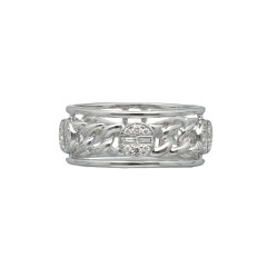 Witgouden ring met Briljant en Baguette Diamant