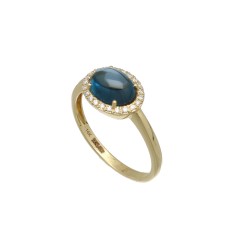 14Krt gouden ring Briljant & London Blue Topaas