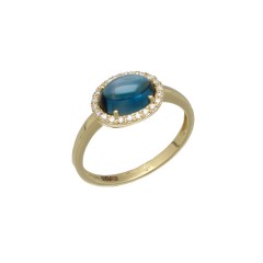 14Krt gouden ring Briljant & London Blue Topaas