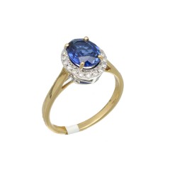 14 Krt. Entourage ring Briljant/Blauwe Saffier