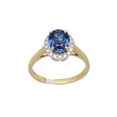 14 Krt. Entourage ring Briljant/Blauwe Saffier