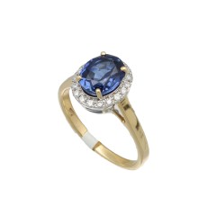 14 Krt. Entourage ring Briljant/Blauwe Saffier