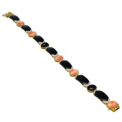 14 Krt. Art Deco Armband met Koraal, Onix & Diamant