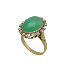 14Krt gouden Vintage ring Jade & Briljant