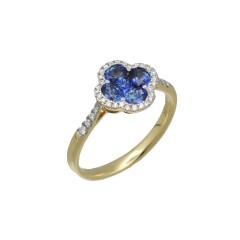 18Krt. gouden ring Blauwe Saffier & Briljant