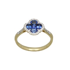 18Krt. gouden ring Blauwe Saffier & Briljant