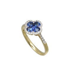 18Krt. gouden ring Blauwe Saffier & Briljant