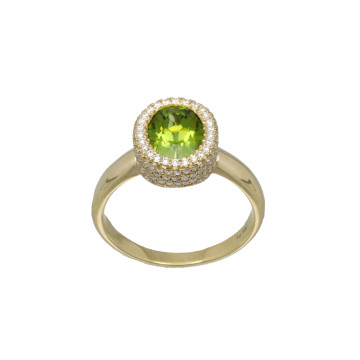 14 Krt Ring met Peridot en Brillant 0.60 Ct